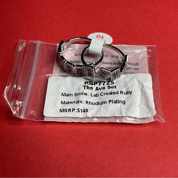 ⭐️Bomb Party RBP7725 “The Ava Set” Lab Created Ruby on Rhodium Size 10 Ring NWT - Picture 7 of 7